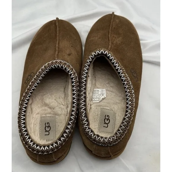 UGG Mens Tasman Beige Suede Round Toe Slip On Fur Shearling Slippers Size 9