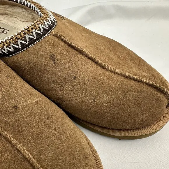 UGG Mens Tasman Beige Suede Round Toe Slip On Fur Shearling Slippers Size 9