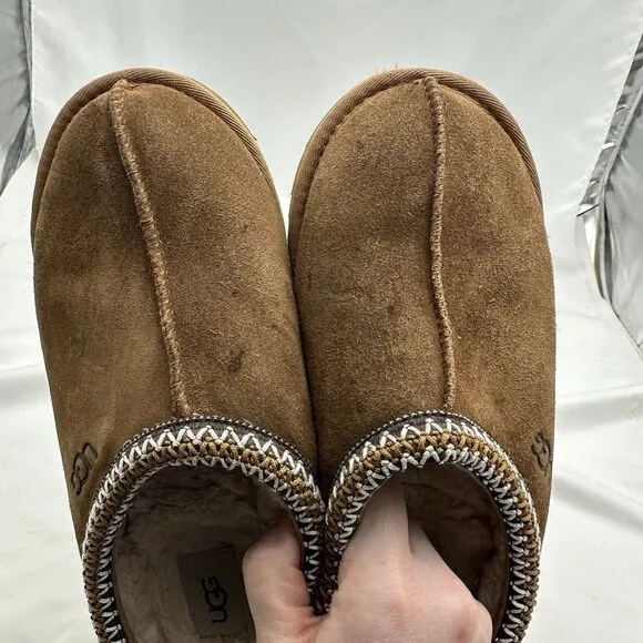 UGG Mens Tasman Beige Suede Round Toe Slip On Fur Shearling Slippers Size 9