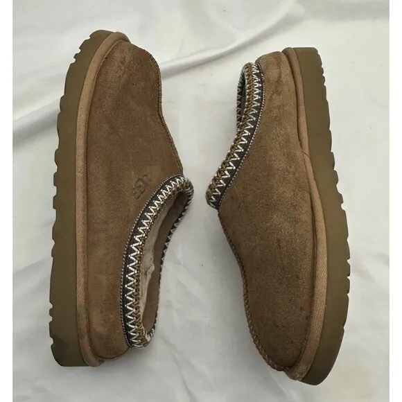 UGG Mens Tasman Beige Suede Round Toe Slip On Fur Shearling Slippers Size 9
