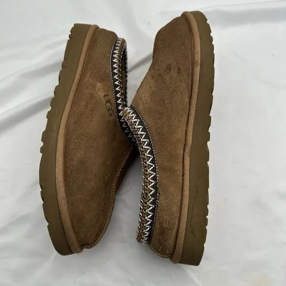 UGG Mens Tasman Beige Suede Round Toe Slip On Fur Shearling Slippers Size 9