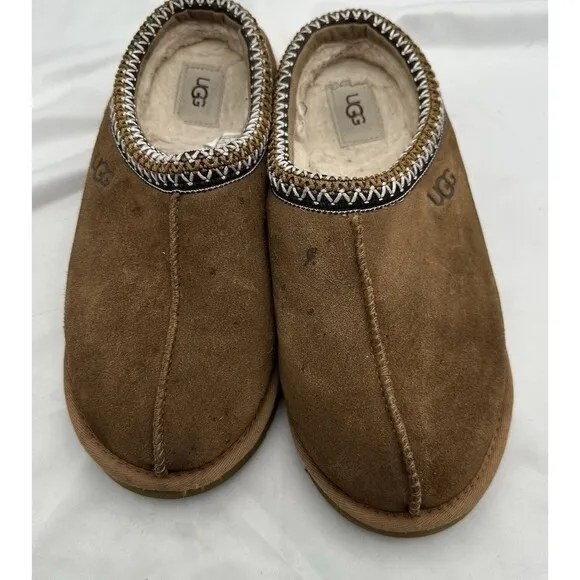 UGG Mens Tasman Beige Suede Round Toe Slip On Fur Shearling Slippers Size 9