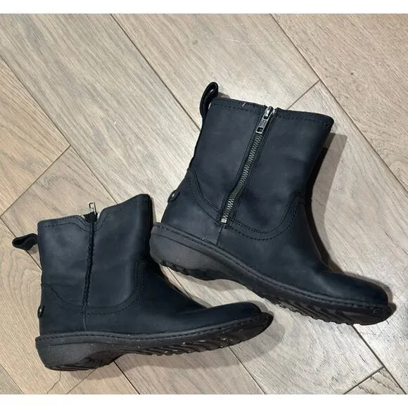 Ugg Neevah Boots leather shearling sz 9 black excellent condition warm comfort