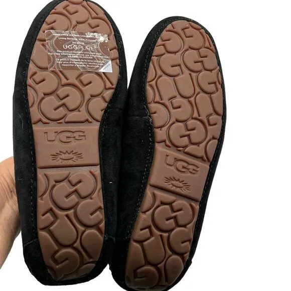 UGG Pure Womens Size 6 100% Wool Slip On Slippers House Shoes Black New