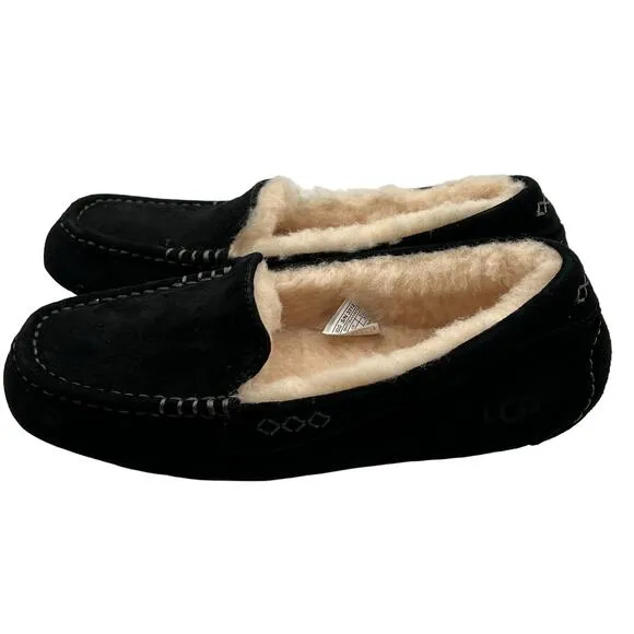 UGG Pure Womens Size 6 100% Wool Slip On Slippers House Shoes Black New