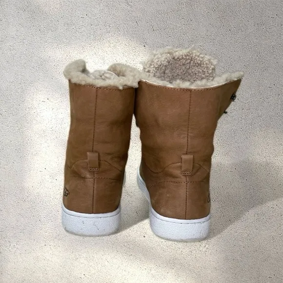 UGG Starlyn Sherling High Top Sneakers Chestnut Brown Leather Ankle Bootie