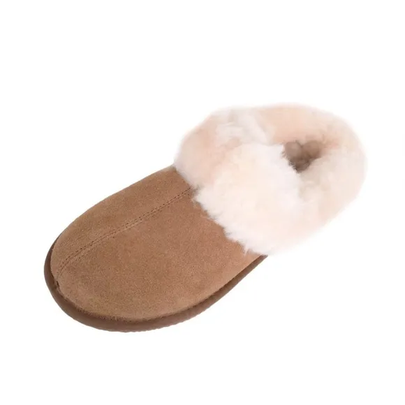 UGG Tan Fuzzy Fur Ultimate Comfort Slip On Slippers House Shoes