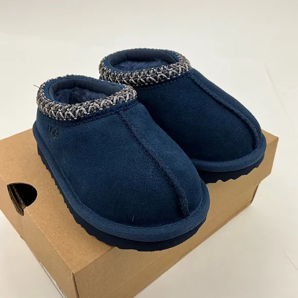 UGG Tasman II Kids Toddler Slippers Size 7 Blue Suede Shearling Slip On Shoes