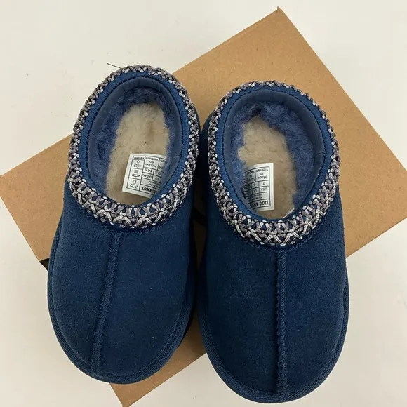 UGG Tasman II Kids Toddler Slippers Size 7 Blue Suede Shearling Slip On Shoes