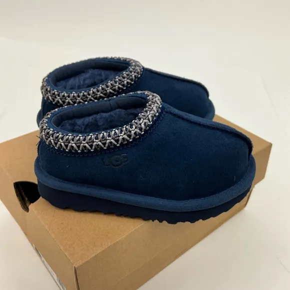 UGG Tasman II Kids Toddler Slippers Size 7 Blue Suede Shearling Slip On Shoes