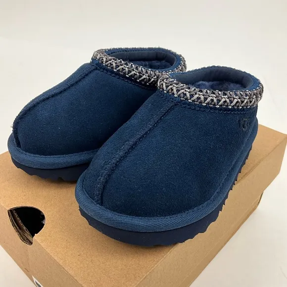 UGG Tasman II Kids Toddler Slippers Size 7 Blue Suede Shearling Slip On Shoes