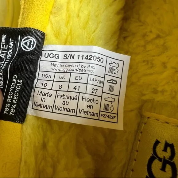 Ugg Tasman LTA Canary Yellow Puff Slippers Women’s Size 10  SKU#24220