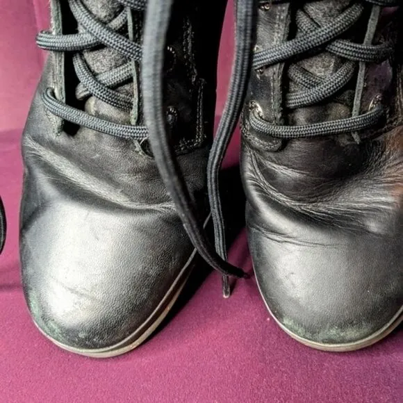 UGG Waterproof Combat Boots Black Leather &amp; Grey Wool Winter Lace-up Side Zip