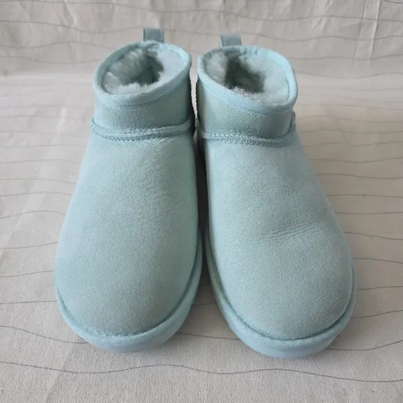 UGG Womens Classic Ultra Mini Light Blue Teal Suede Boots Shoes Size 7