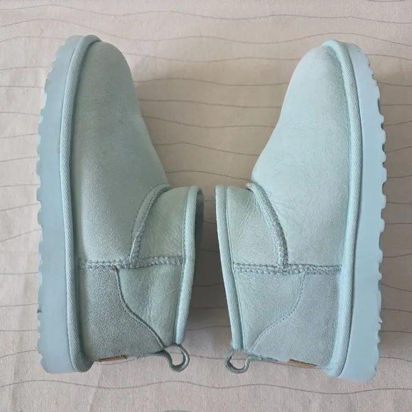 UGG Womens Classic Ultra Mini Light Blue Teal Suede Boots Shoes Size 7
