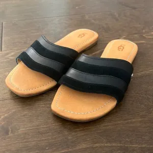 UGG Ximena Slip On Slide Sandals Black Leather