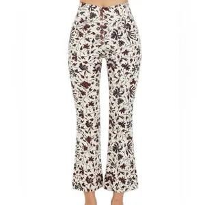 Ulla Johnson Ellis Stretch Cotton Twill Floral Button Fly High Rise Flared Jeans