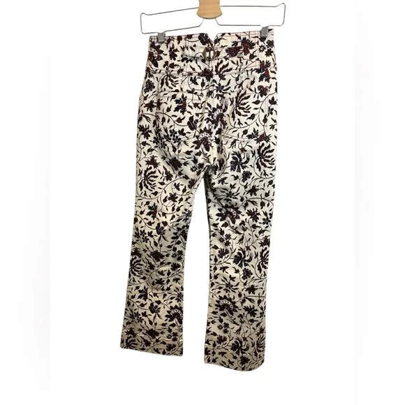 Ulla Johnson Ellis Stretch Cotton Twill Floral Button Fly High Rise Flared Jeans