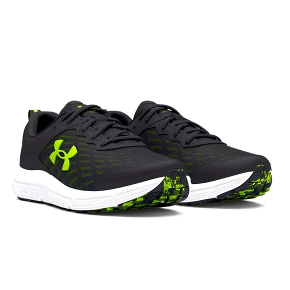 UNDER ARMOR MEN’S 10.5 UA CHARGED ASSERT 10, BLACK COLOR WITH LIME GREEN LOGO