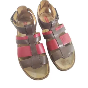 US 8.5 EU 39 Camper Shoes Fisherman Sandals Red Brown Ankle Strap Women's