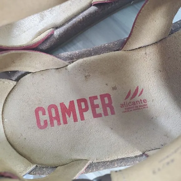 US 8.5 EU 39 Camper Shoes Fisherman Sandals Red Brown Ankle Strap Women's