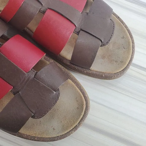 US 8.5 EU 39 Camper Shoes Fisherman Sandals Red Brown Ankle Strap Women's