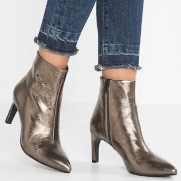 Vagabond Whitney Bronze Metallic Leather Point Toe Ankle Boots US8/EU39