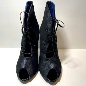 Valentina Rangoni - Lace-up Black Metallic Peep'd Toe Heel Boots Women Size 6.5