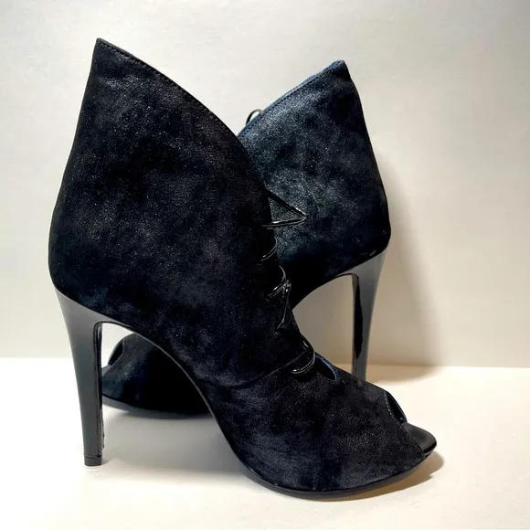 Valentina Rangoni - Lace-up Black Metallic Peep'd Toe Heel Boots Women Size 6.5