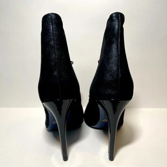 Valentina Rangoni - Lace-up Black Metallic Peep'd Toe Heel Boots Women Size 6.5