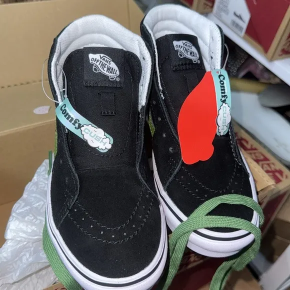 Vans Black and Green High-Top Sneakers