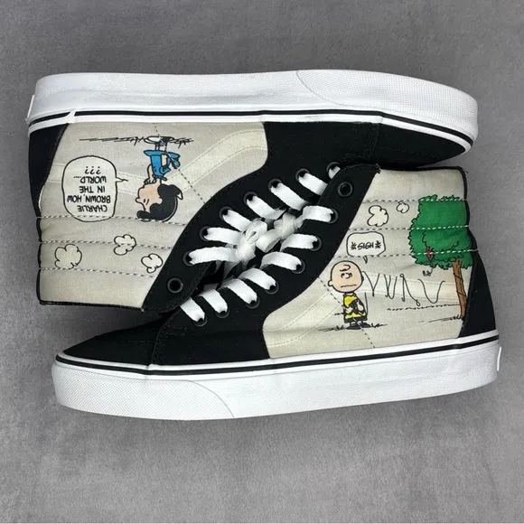 Vans Black and White Canvas High-Top Sneakers Size 7