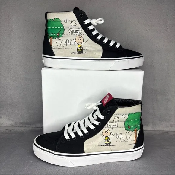 Vans Black and White Canvas High-Top Sneakers Size 7