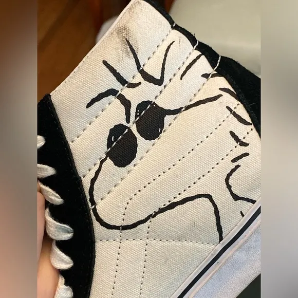 Vans Black and White High-Top Skate Sneakers PEANUTS by SCHULZ