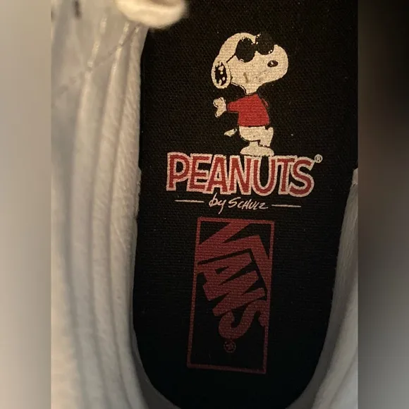 Vans Black and White High-Top Skate Sneakers PEANUTS by SCHULZ