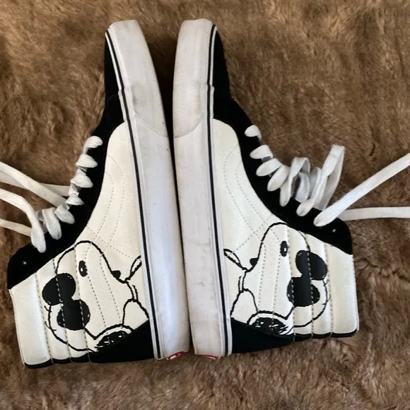 Vans Black and White High-Top Skate Sneakers PEANUTS by SCHULZ