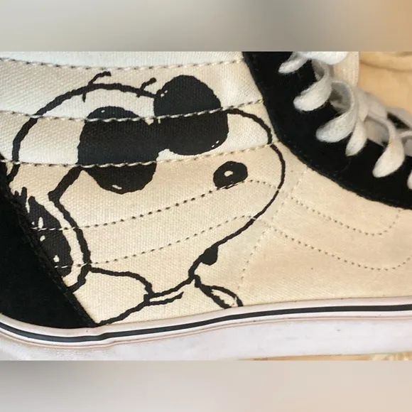 Vans Black and White High-Top Skate Sneakers PEANUTS by SCHULZ