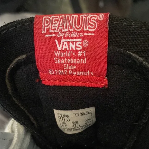 Vans Black and White High-Top Skate Sneakers PEANUTS by SCHULZ