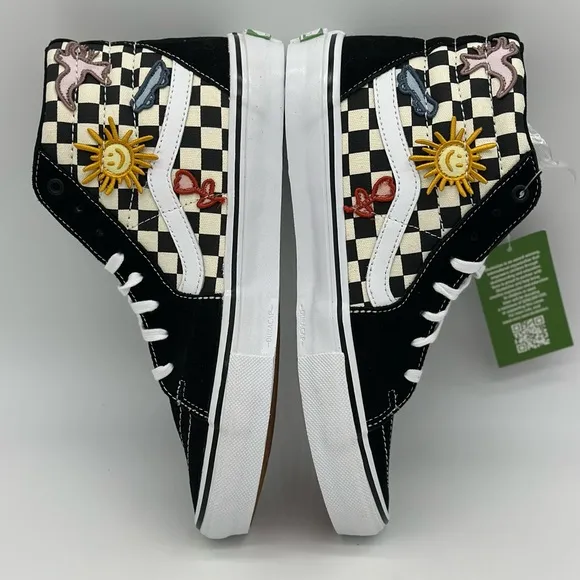 Vans Black and White High-Top Sneakers with Checkerboard Pattern