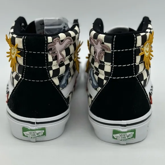 Vans Black and White High-Top Sneakers with Checkerboard Pattern