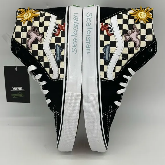 Vans Black and White High-Top Sneakers with Checkerboard Pattern