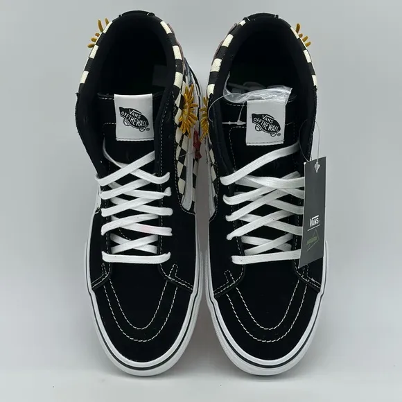 Vans Black and White High-Top Sneakers with Checkerboard Pattern