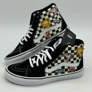 Vans Black and White High-Top Sneakers with Checkerboard Pattern