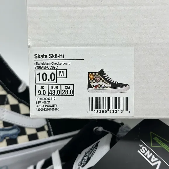Vans Black and White High-Top Sneakers with Checkerboard Pattern