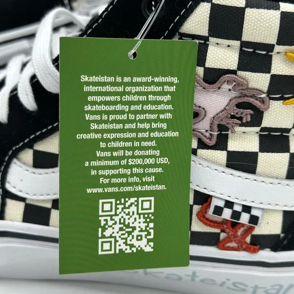 Vans Black and White High-Top Sneakers with Checkerboard Pattern