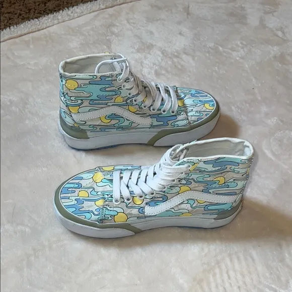 Vans Blue and Yellow Floral High-Top Sneakers