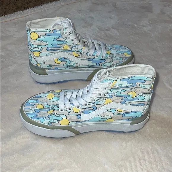 Vans Blue and Yellow Floral High-Top Sneakers