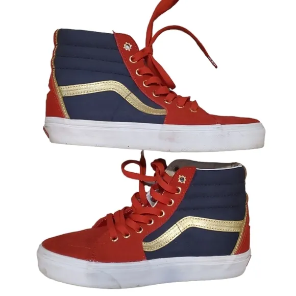 Vans Captain Marvel‎ Blue Red Lace Up High Top Sneakers Women's 8 Men's 6…