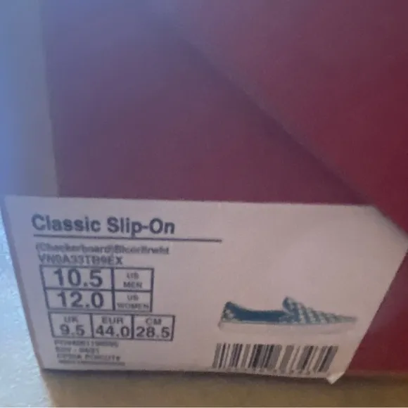 VANS Classic Slip On Checkerboard Skate Shoes, Blue Coral/True White