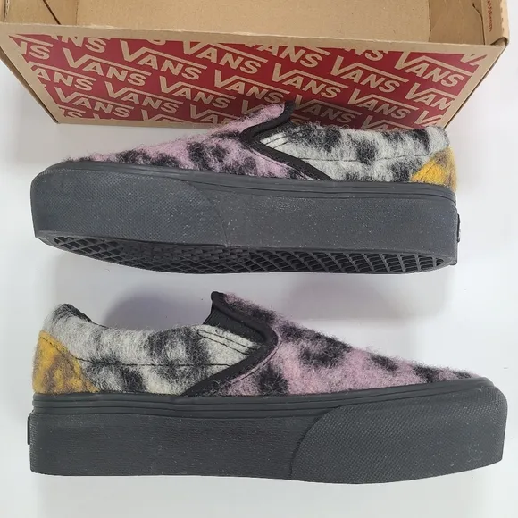 Vans Classic Slip-On Platform Mix Leopard Multi Black Sneakers Women’s Size 5